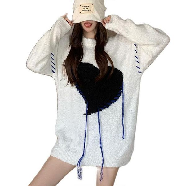 women's sweaters fashion sweater woman sleev jumper korean ins design love contrast color pullover women loose mid-length knitted femal, White;black
women's sweaters fashion sweater woman sleev jumper korean ins design love contrast color pullover women loose mid-length knitted femal, White;black