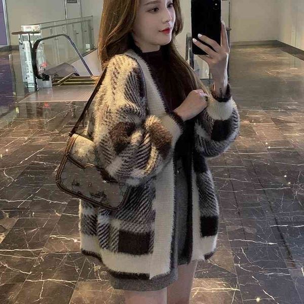 autumn retro coffee color plaid cardigan woman sweaters coat v-neck soft long loose knitted 210601, White
autumn retro coffee color plaid cardigan woman sweaters coat v-neck soft long loose knitted 210601, White