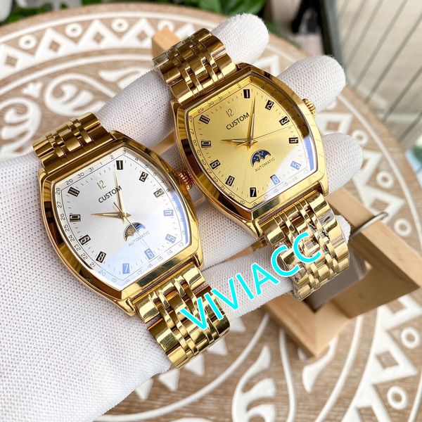 business men automatic mechanical moon phase watches classic geometric wine barrel wristwatch male stainless steel clock 40mm, Slivery;brown
business men automatic mechanical moon phase watches classic geometric wine barrel wristwatch male stainless steel clock 40mm, Slivery;brown