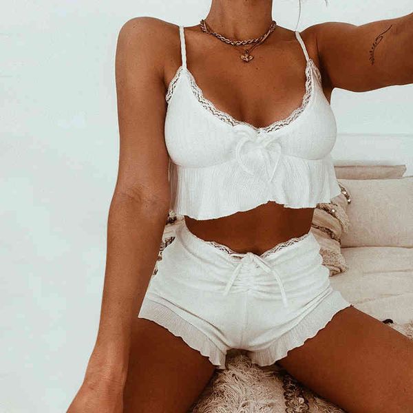 women's two piece pants ruffle piece set y2k lace ruched spaghetti strap ribbed corset white elastic crop + shorts 2
women's two piece pants ruffle piece set y2k lace ruched spaghetti strap ribbed corset white elastic crop + shorts 2
