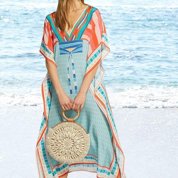 maternity dresses women v-neck backless kaftans swimsuit cover up colored honeycomb geometric printed beach maxi dress side split flowy, White
maternity dresses women v-neck backless kaftans swimsuit cover up colored honeycomb geometric printed beach maxi dress side split flowy, White