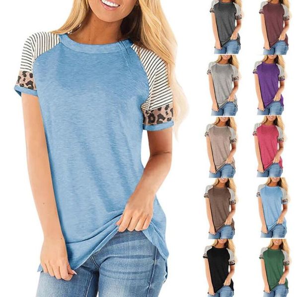 summer women's casual leopard print stitching striped short sleeve contrasting color fashion ladies t-shirt, White
summer women's casual leopard print stitching striped short sleeve contrasting color fashion ladies t-shirt, White