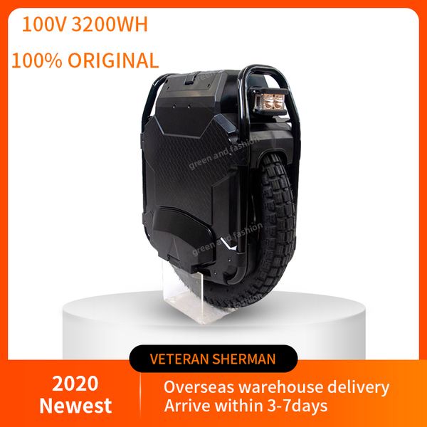 veteran sherman electric unicycle 100.8v 3200wh,motor power 2500w,off-road,20-inch,ncr18650ga battery,max 70km/h