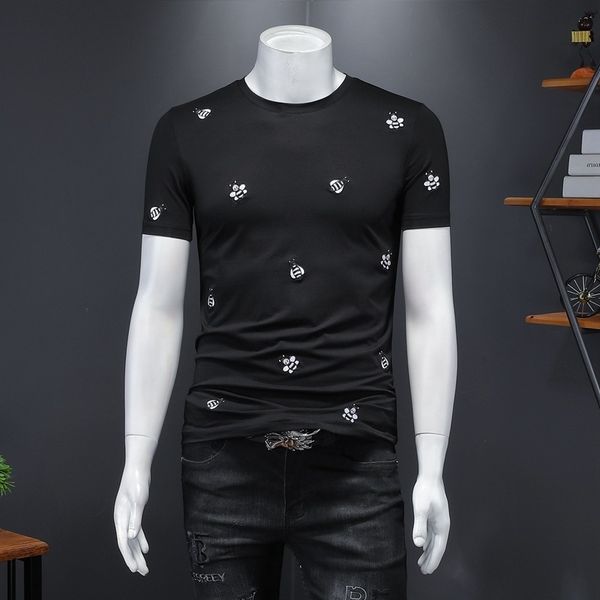fashion t shirts 2021 summer men's round neck short sleeve base shirt half embroidered bee burst, White;black
fashion t shirts 2021 summer men's round neck short sleeve base shirt half embroidered bee burst, White;black