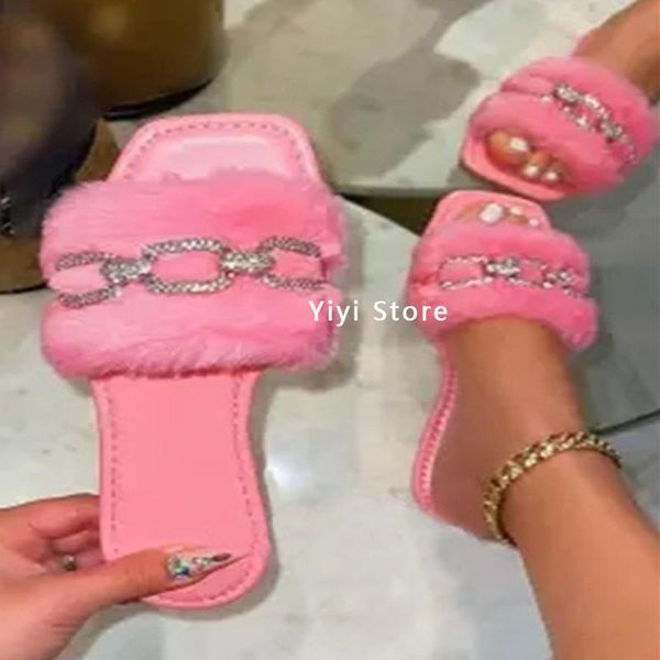 slippers 2021 fashion metal chain sandals flat-bottomed furry solid color women's large size, Black
slippers 2021 fashion metal chain sandals flat-bottomed furry solid color women's large size, Black