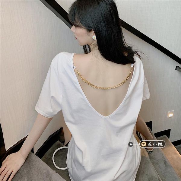 women's t-shirt backless chain t shirt for women clothing summer o-neck short sleeve tees solid ins hipster loose ladies casual, White
women's t-shirt backless chain t shirt for women clothing summer o-neck short sleeve tees solid ins hipster loose ladies casual, White