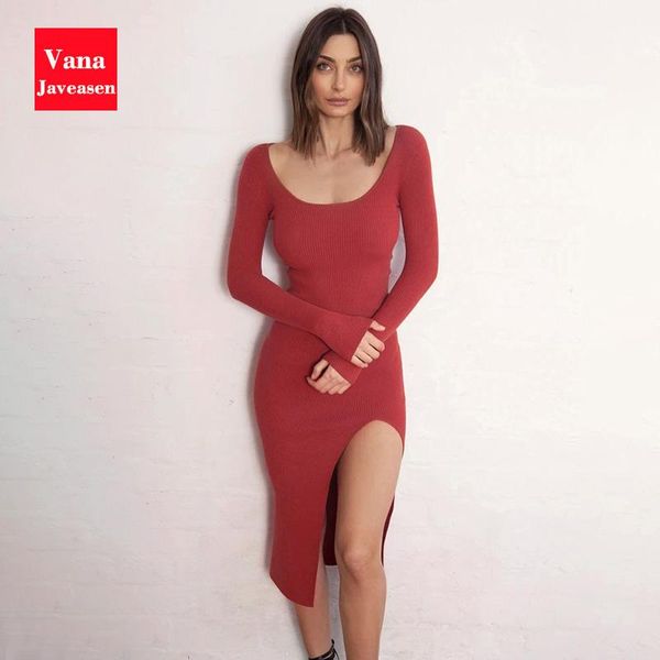 casual dresses cotton knitting long dress women u-neck slim high waist base sleeve side split elegant robes, Black;gray
casual dresses cotton knitting long dress women u-neck slim high waist base sleeve side split elegant robes, Black;gray