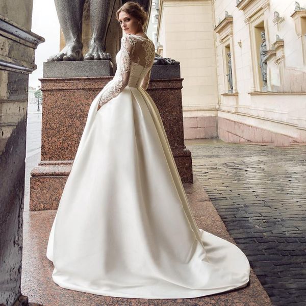 other wedding dresses long sleeves applique dress satin boat neck custom made plus size see through lace baptism church buttons bridal gown, White
other wedding dresses long sleeves applique dress satin boat neck custom made plus size see through lace baptism church buttons bridal gown, White