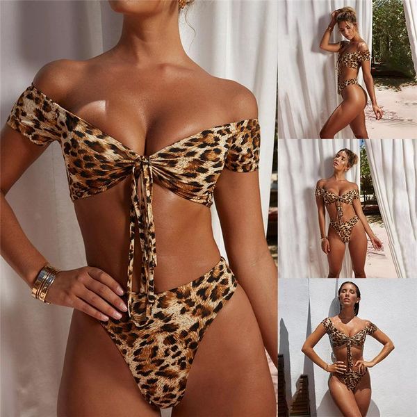 women's two pieces leopard print knot front crop off-shoulder high cut bandeau bikini sets bathing suit swimwear, White;black
women's two pieces leopard print knot front crop off-shoulder high cut bandeau bikini sets bathing suit swimwear, White;black