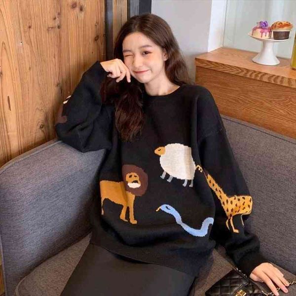 girl retro jacquard women womens sweater round neck cartoon animal long sleeve loose pullover knitted female spring, White;black
girl retro jacquard women womens sweater round neck cartoon animal long sleeve loose pullover knitted female spring, White;black