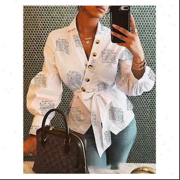 casual printed button v neck womens blouses long sleeve loose bandage, White
casual printed button v neck womens blouses long sleeve loose bandage, White