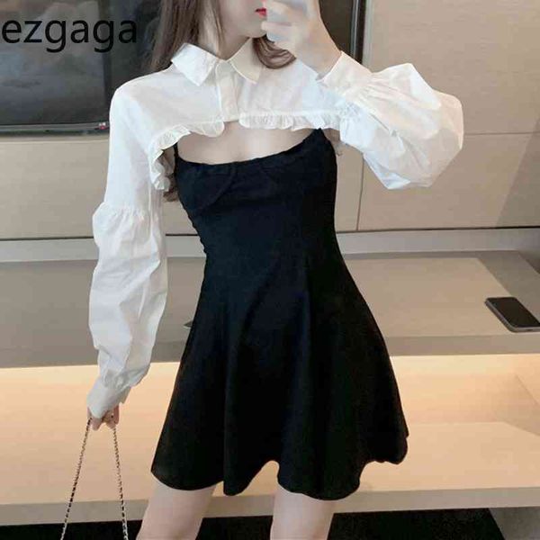 ezgaga two piece set women fashion crop slim white shirts overalls spaghetti strap dress clubwear 2 piece outfits 210430
ezgaga two piece set women fashion crop slim white shirts overalls spaghetti strap dress clubwear 2 piece outfits 210430