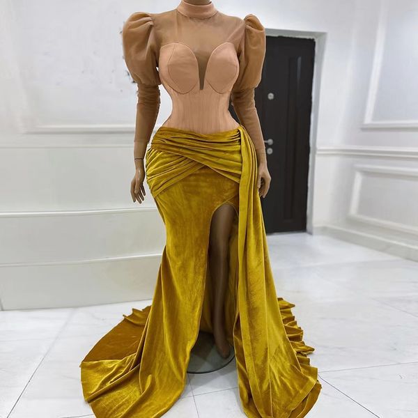 high neck prom dress mermaid slit pleated long sleeves formal second reception dresses for bride evening party gowns, Black
high neck prom dress mermaid slit pleated long sleeves formal second reception dresses for bride evening party gowns, Black
