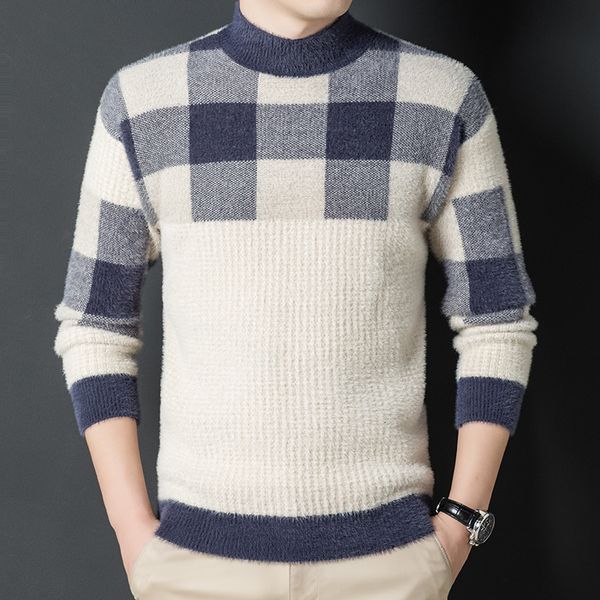 autumn and winter imitation mink sweater half high neck thickened youth korean fashion lattice warm men's wear, White;black
autumn and winter imitation mink sweater half high neck thickened youth korean fashion lattice warm men's wear, White;black