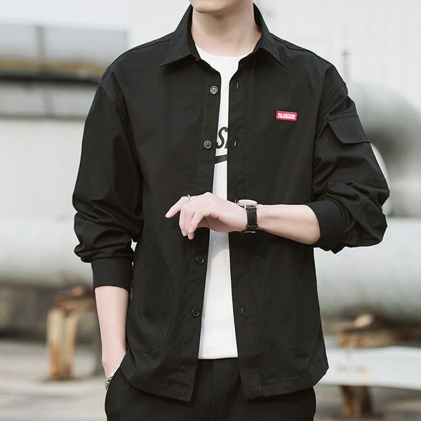 men's shirt long sleeve black autumn coat korean fashion loose casual handsome spring and clothes, White;black
men's shirt long sleeve black autumn coat korean fashion loose casual handsome spring and clothes, White;black