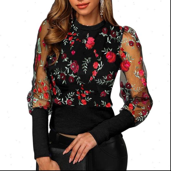 women shirt embroidered floral shirts fashion mesh puff sleeve blouse office ladies slim o neck flowers pullovers, White
women shirt embroidered floral shirts fashion mesh puff sleeve blouse office ladies slim o neck flowers pullovers, White