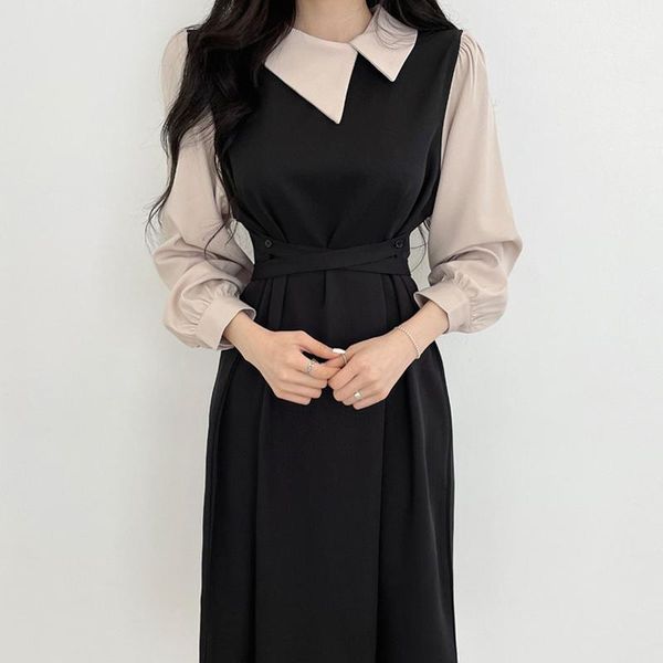 casual dresses robe korean elegant retro chic autumn contrast patchwork lace up slim puff sleeve dress women irregular lapel vestido mujer, Black;gray
casual dresses robe korean elegant retro chic autumn contrast patchwork lace up slim puff sleeve dress women irregular lapel vestido mujer, Black;gray