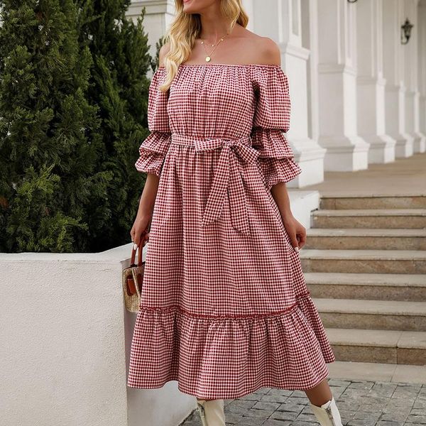 casual dresses slash neck plaid long dress women off the shoulder vintage elegant a line sashes female party vestidos autumn 2021, Black;gray
casual dresses slash neck plaid long dress women off the shoulder vintage elegant a line sashes female party vestidos autumn 2021, Black;gray
