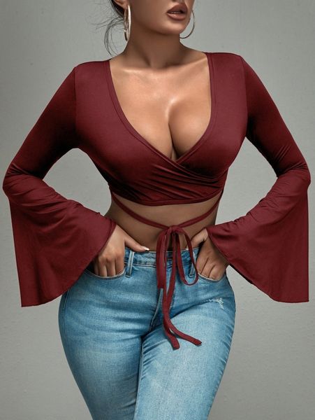 sxy solid tie front crop blouse s8kk#, White
sxy solid tie front crop blouse s8kk#, White