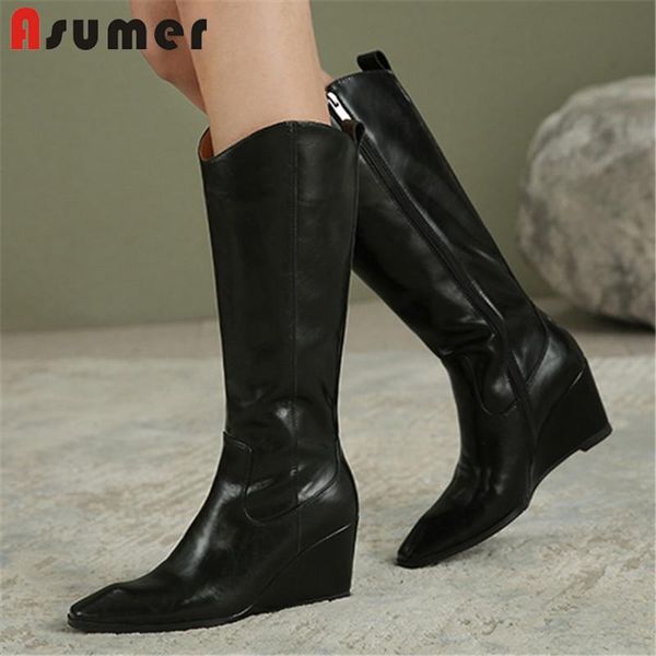 boots asumer 2022 est cowboy western women genuine leather wedges shoes zip fashion autumn knee high, Black
boots asumer 2022 est cowboy western women genuine leather wedges shoes zip fashion autumn knee high, Black