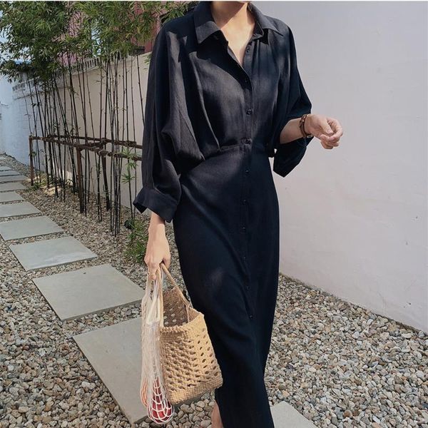 casual dresses 2021 summer vestidos women fashion linen cotton and ramie elegant office batwing sleeve loose long maxi midi shirt dress, Black;gray
casual dresses 2021 summer vestidos women fashion linen cotton and ramie elegant office batwing sleeve loose long maxi midi shirt dress, Black;gray
