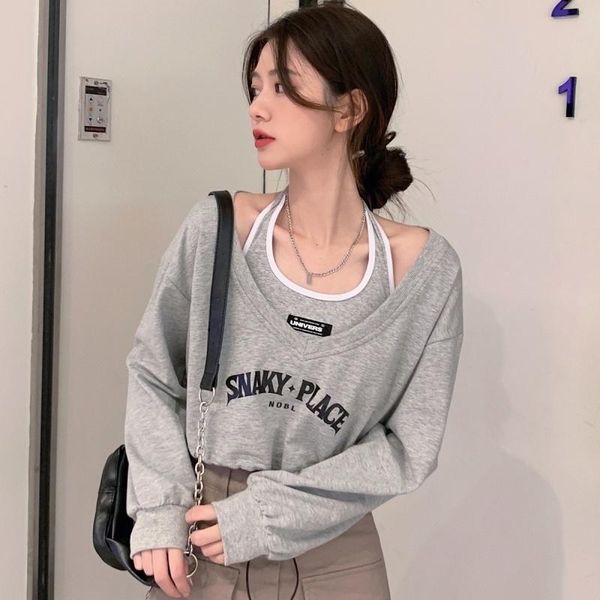 women's sweaters early autumn short two-piece long-sleeved sweater wide, White;black
women's sweaters early autumn short two-piece long-sleeved sweater wide, White;black