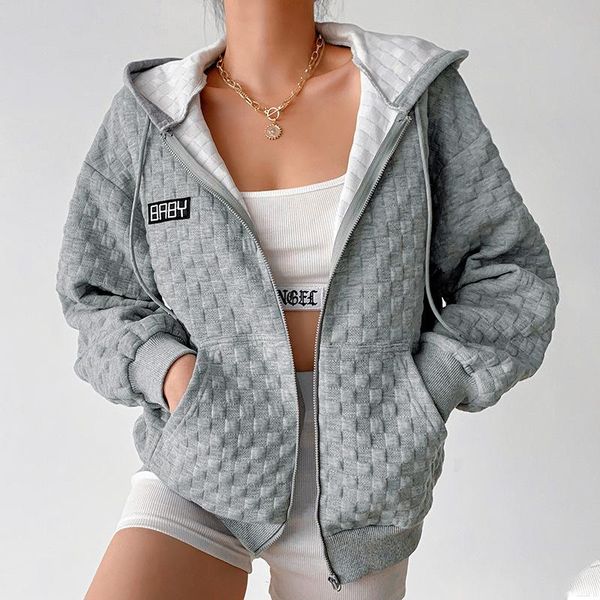 women's jackets rmsfe 2021 plaid texture fashion long sleeve hooded zipper women loose embroidered solid color casual coat, Black;brown
women's jackets rmsfe 2021 plaid texture fashion long sleeve hooded zipper women loose embroidered solid color casual coat, Black;brown