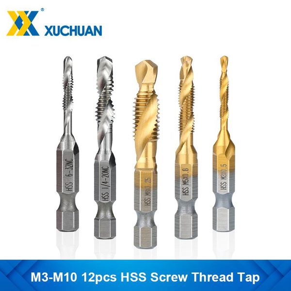 12pcs hss screw thread tap drill bits hex shank titanium plated machine m3 m4 m5 m6 m8 m10 hand tool tools
12pcs hss screw thread tap drill bits hex shank titanium plated machine m3 m4 m5 m6 m8 m10 hand tool tools