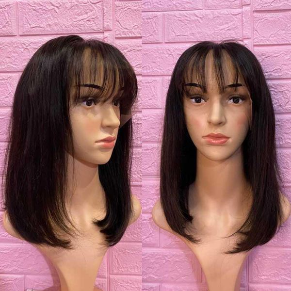 lace front human hair wigs 100% remy soft bob wig with bangs glueless silk base for women1, Black;brown
lace front human hair wigs 100% remy soft bob wig with bangs glueless silk base for women1, Black;brown