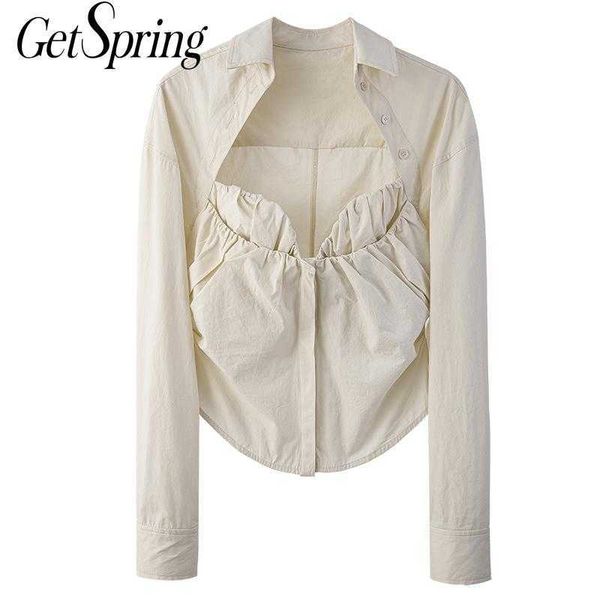 getspring women blouse long sleeve cotton shirt woman irregular short summer s vintage casual women's 210601, White
getspring women blouse long sleeve cotton shirt woman irregular short summer s vintage casual women's 210601, White