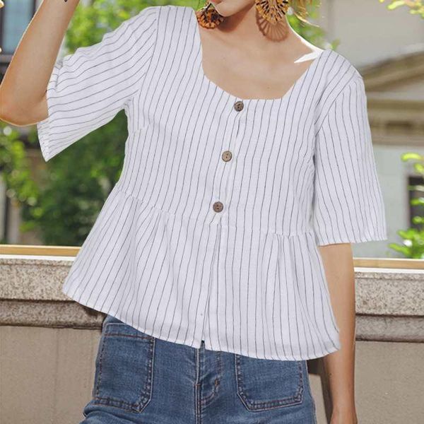 women's summer blouses vintage striped shirts 2021 celmia tunic short sleeve square collar ruffles work blusas femme &, White
women's summer blouses vintage striped shirts 2021 celmia tunic short sleeve square collar ruffles work blusas femme &, White