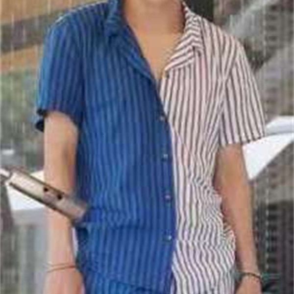 shirtsshirt splicing stripe suit collar short sleeve men's shirt, White;black
shirtsshirt splicing stripe suit collar short sleeve men's shirt, White;black