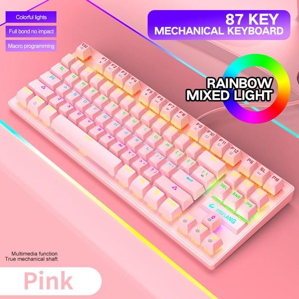 keyboards 87 keys mechanical keyboard pink color rgb backlit lighting green switch for windows mac pc
keyboards 87 keys mechanical keyboard pink color rgb backlit lighting green switch for windows mac pc