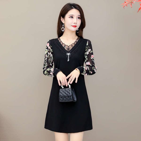 large women's dresses casual style fat mm dress in early autumn of, Black;gray