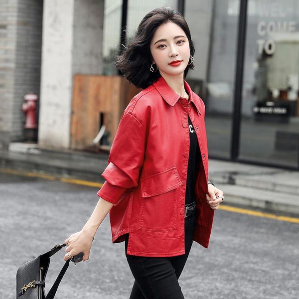 women's leather & faux autumn 2021 fashionable simple elegant waist slimming casual slim fit all-match fashion red irregular coat korea, Black
women's leather & faux autumn 2021 fashionable simple elegant waist slimming casual slim fit all-match fashion red irregular coat korea, Black