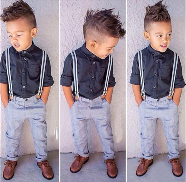 children summer handsome boy gentleman shirt strap 2-piece suit, White 
children summer handsome boy gentleman shirt strap 2-piece suit, White