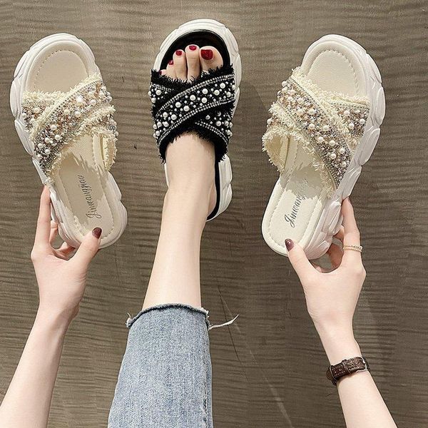 slippers summer women outdoor wear wedges pearls platform flip-flop for soft bottom punk sandals and 2022 beach shoes, Black
slippers summer women outdoor wear wedges pearls platform flip-flop for soft bottom punk sandals and 2022 beach shoes, Black