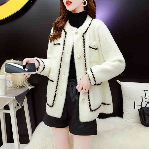women's sweaters cashmere mink loose cardigan nightgown women's jacket fall and winter short bright stripe of thickened silk mesh, White;black
women's sweaters cashmere mink loose cardigan nightgown women's jacket fall and winter short bright stripe of thickened silk mesh, White;black