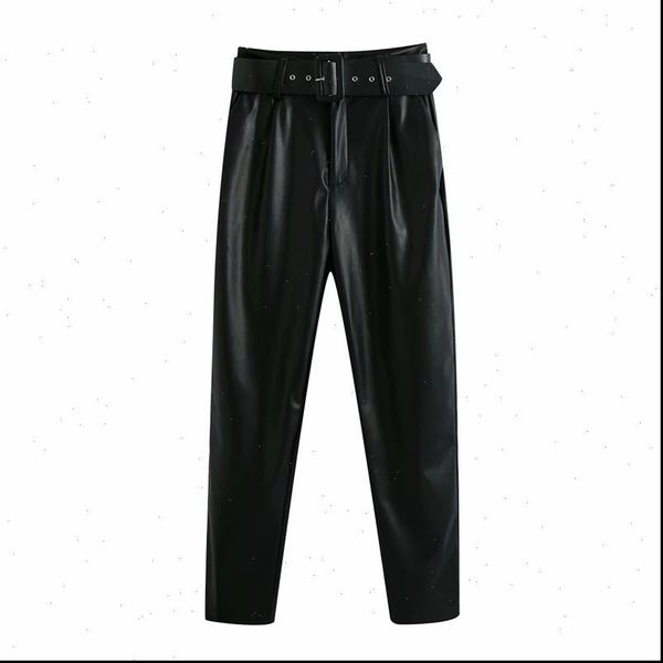 elegant faux leather autumn fashion womens capris straight trousers streetwear stylish sashes long, Black;white
elegant faux leather autumn fashion womens capris straight trousers streetwear stylish sashes long, Black;white
