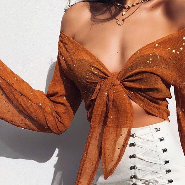 women shirt fashion casual tank blouse long sleeve crop bandage tie front size drop, White
women shirt fashion casual tank blouse long sleeve crop bandage tie front size drop, White