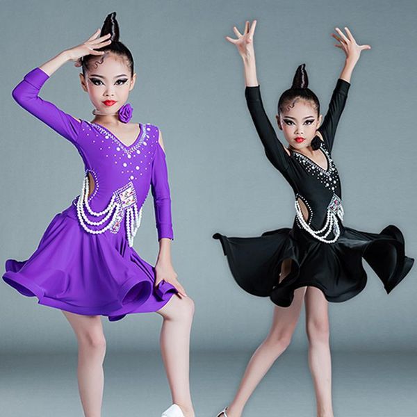 stage wear latin dance dress girls rhinestone competition costume pearl chain cha samba performance clothing black bl6909, Black;red
stage wear latin dance dress girls rhinestone competition costume pearl chain cha samba performance clothing black bl6909, Black;red