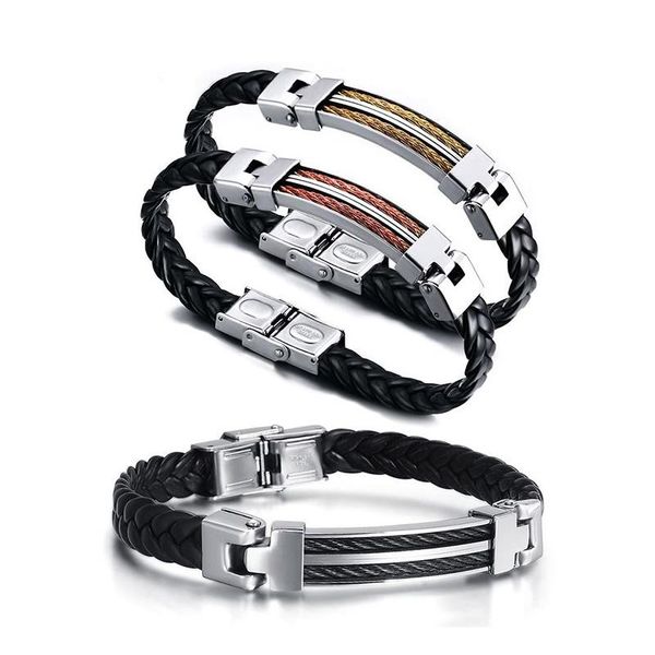 charm bracelets black leather bracelet men braided wire gold color stainless steel 20cm for jewelry, Golden;silver
charm bracelets black leather bracelet men braided wire gold color stainless steel 20cm for jewelry, Golden;silver