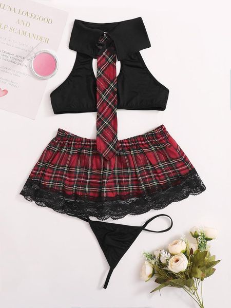 bras sets women lingerie student uniform temptation tank + skirt briefs role play spring clothing, Red;black
bras sets women lingerie student uniform temptation tank + skirt briefs role play spring clothing, Red;black