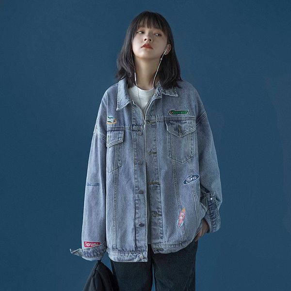 women's jackets women jacket casual denim loose vintage coat cartoon large size spring autumn 2021, Black;brown
women's jackets women jacket casual denim loose vintage coat cartoon large size spring autumn 2021, Black;brown
