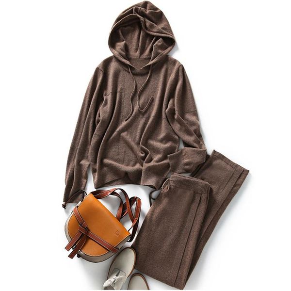 women's two piece pants autumn sports style tibetan meat was thin 30 cashmere hooded knitted two-piece suit women, White
women's two piece pants autumn sports style tibetan meat was thin 30 cashmere hooded knitted two-piece suit women, White
