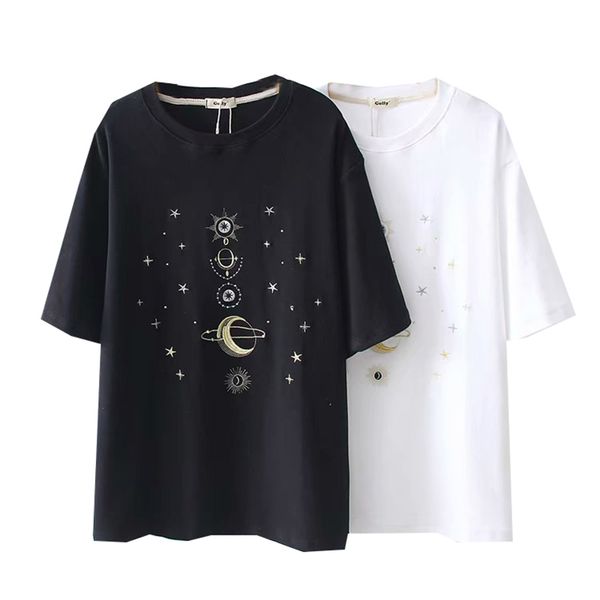 white black short sleeve tee women t shirt o neck summer moon star embroidery b0296 210514
white black short sleeve tee women t shirt o neck summer moon star embroidery b0296 210514