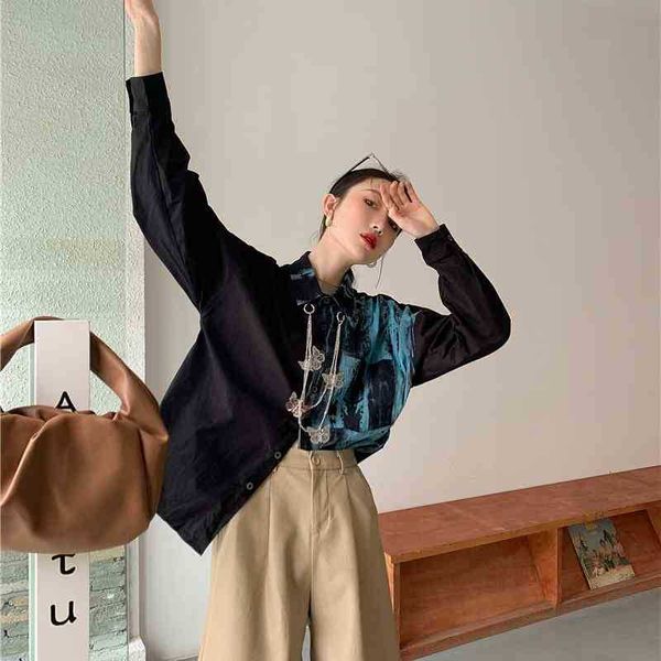 women's two piece pants tie dye oversized shirt long sleeve patchwork black button up loose streetwear women r fa ktrn, White
women's two piece pants tie dye oversized shirt long sleeve patchwork black button up loose streetwear women r fa ktrn, White