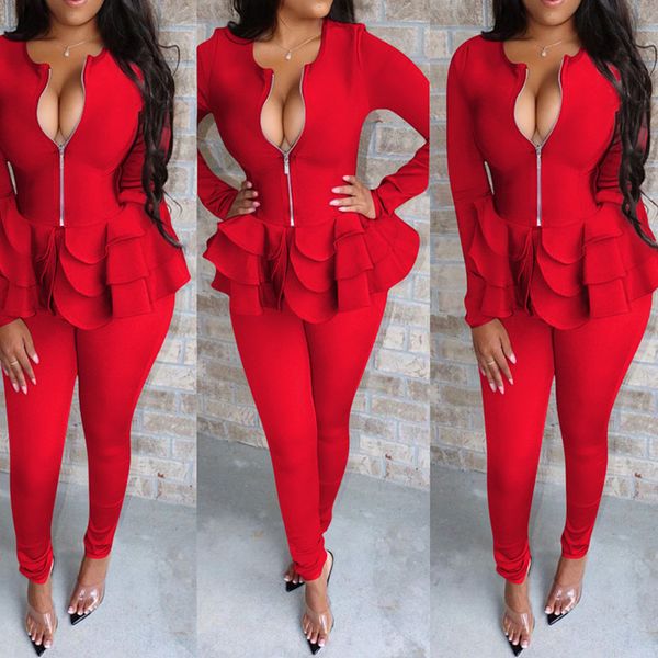 long sleeve ruffles and pants suits women spring autumn trasuit office ladies matching outfits two piece set plus size, Red
long sleeve ruffles and pants suits women spring autumn trasuit office ladies matching outfits two piece set plus size, Red