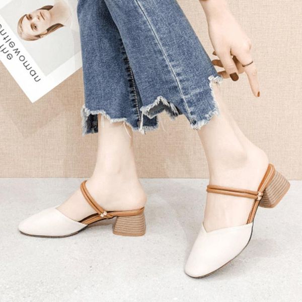 women thick heel slippers fashion baotou sandals summer models 2021 shoes tide, Black
women thick heel slippers fashion baotou sandals summer models 2021 shoes tide, Black