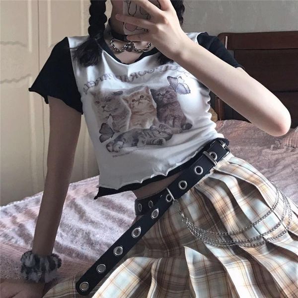 women's t-shirt summer cat print stitching short-sleeved women short casual cartoon large size loose tees harajuku letter ins sweet, White
women's t-shirt summer cat print stitching short-sleeved women short casual cartoon large size loose tees harajuku letter ins sweet, White